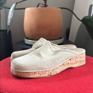 🤍{Coach} IMOGEN Suede/Leather Cork Heel Mules